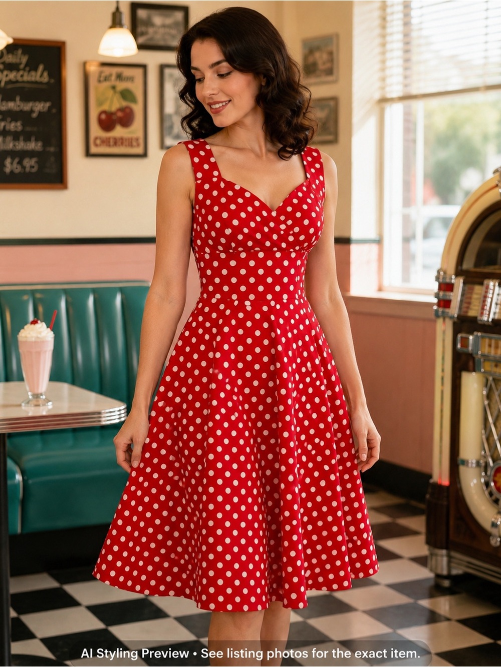 Artistic Taste US S Red Polka Dot Fit & Flare Dress Retro Rockabilly